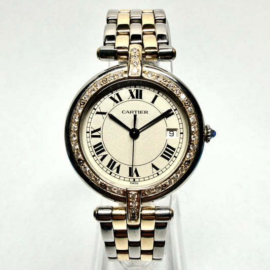 CARTIER PANTHERE VENDOME 30mm Quartz 2 Row Gold 0.5TCW Diamond Watch Cream Dial