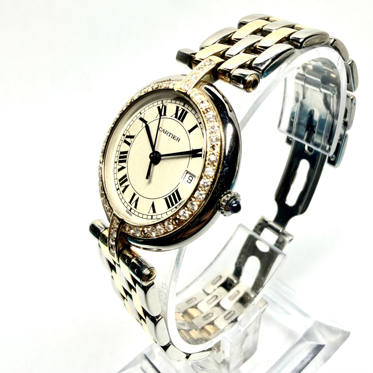 CARTIER PANTHERE VENDOME 30mm Quartz 2 Row Gold 0.5TCW Diamond Watch Cream Dial