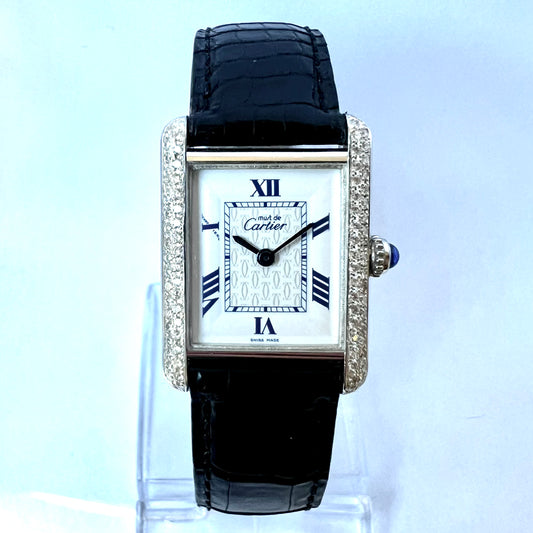 CARTIER TANK Quartz 22mm Silver 0.63TCW Diamond Watch