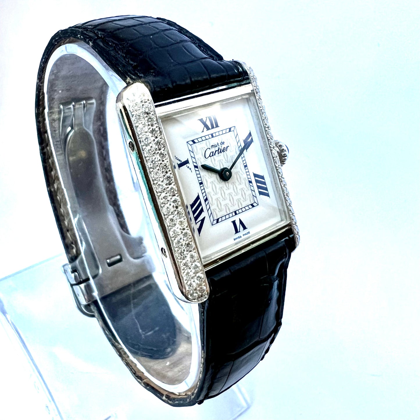 CARTIER TANK Quartz 22mm Silver 0.63TCW Diamond Watch