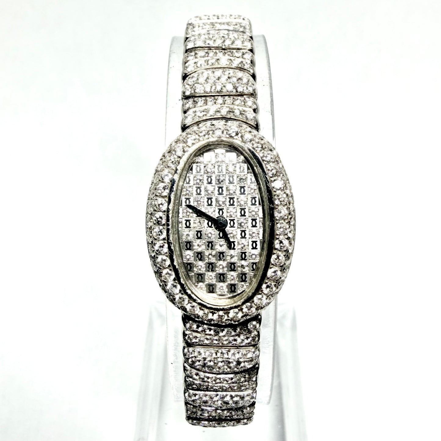 CARTIER BAIGNOIRE Mini Quartz 18mm 18K White Gold ~7TCW Watch Factory Diamond Pave Dial