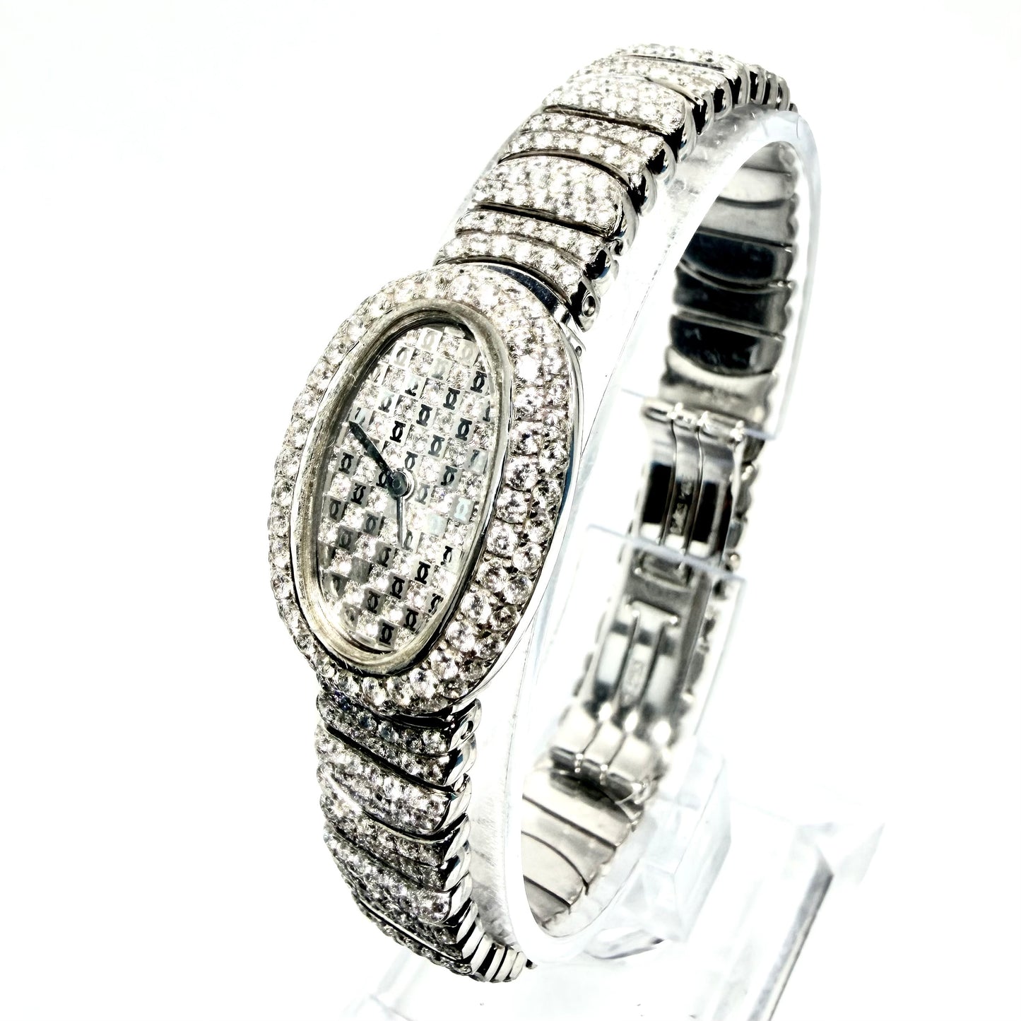 CARTIER BAIGNOIRE Mini Quartz 18mm 18K White Gold ~7TCW Watch Factory Diamond Pave Dial