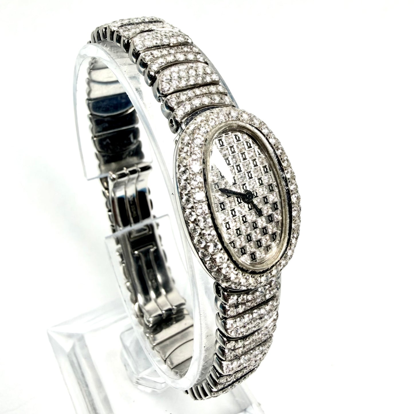 CARTIER BAIGNOIRE Mini Quartz 18mm 18K White Gold ~7TCW Watch Factory Diamond Pave Dial