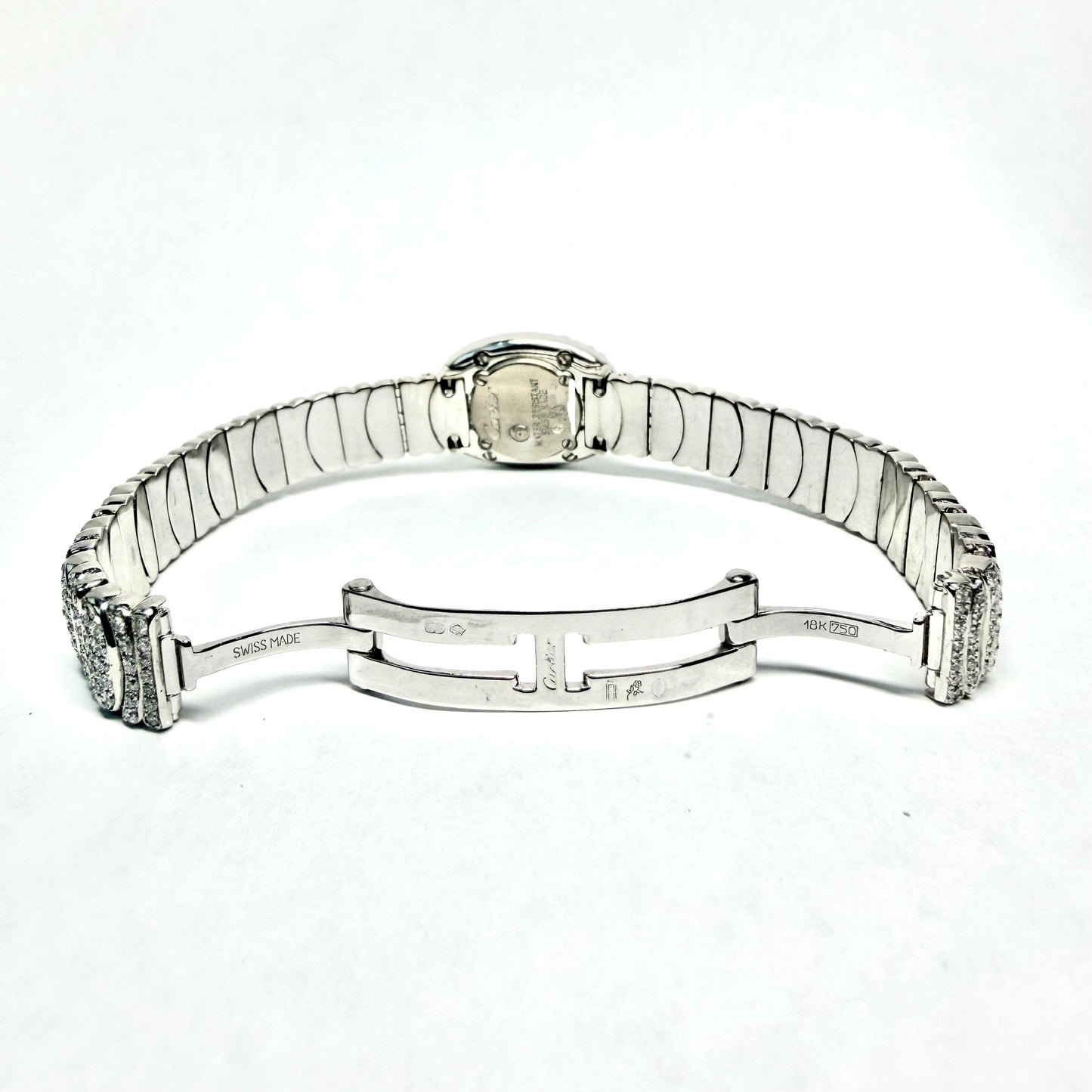CARTIER BAIGNOIRE Mini Quartz 18mm 18K White Gold ~7TCW Watch Factory Diamond Pave Dial