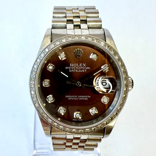 ROLEX DATEJUST Automatic 36mm Steel Diamond Watch Jubilee Bracelet