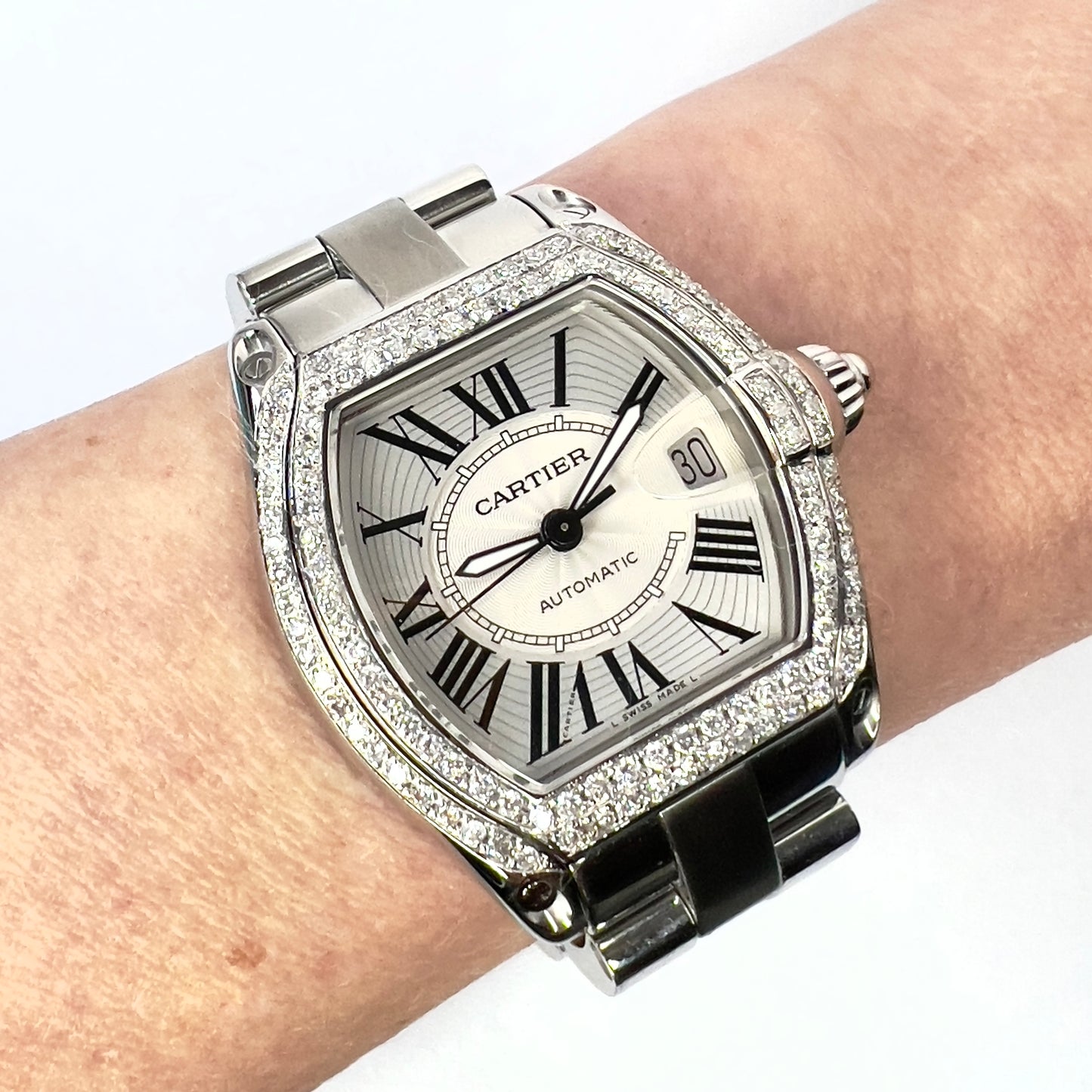 CARTIER ROADSTER 2510 Automatic 38mm Steel 1.68TCW Diamond Watch