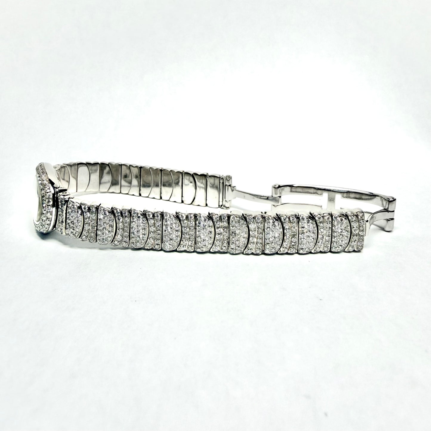 CARTIER BAIGNOIRE Mini Quartz 18mm 18K White Gold ~7TCW Watch Factory Diamond Pave Dial