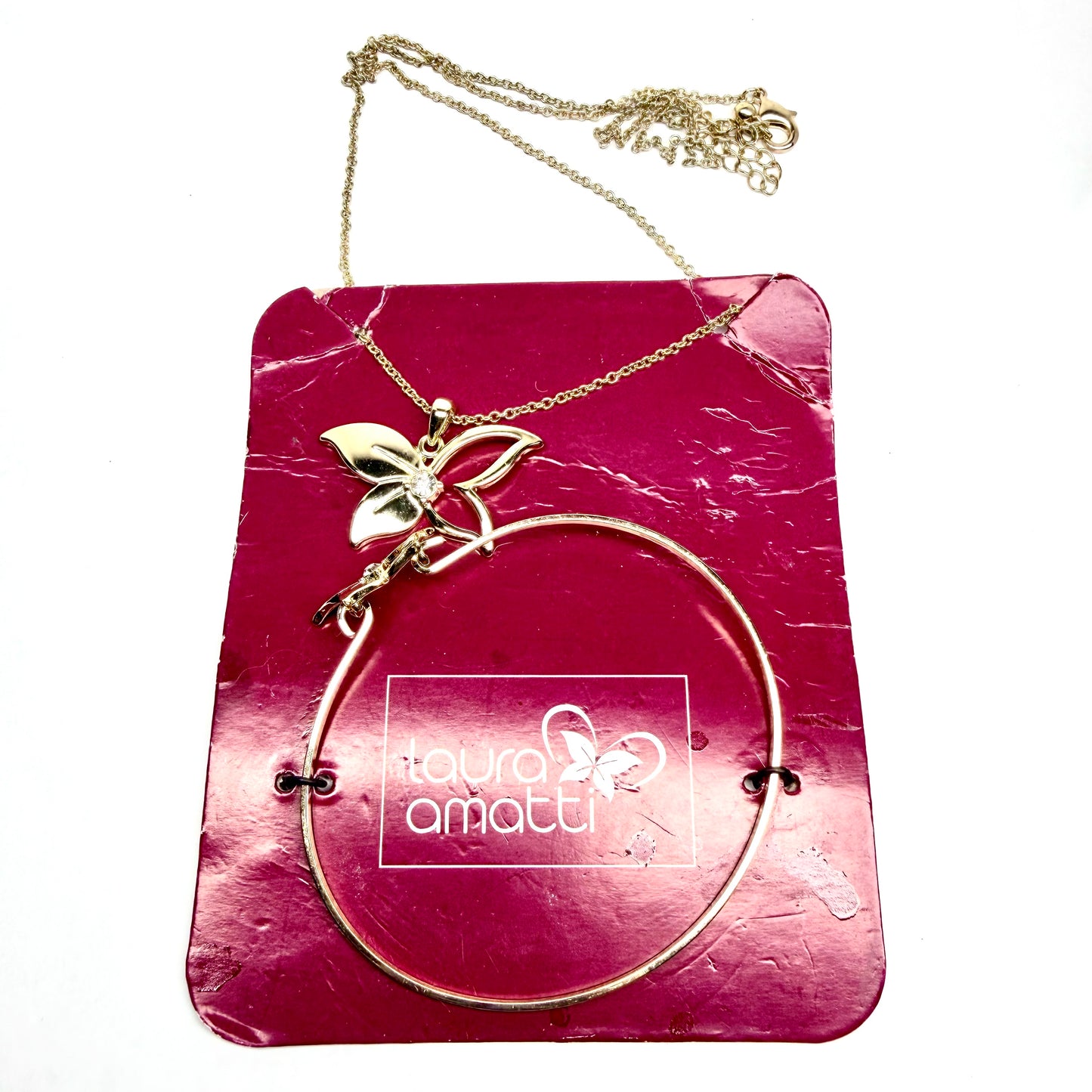 NEW Set of Gold Tone Necklace and Bracelet with Crystals