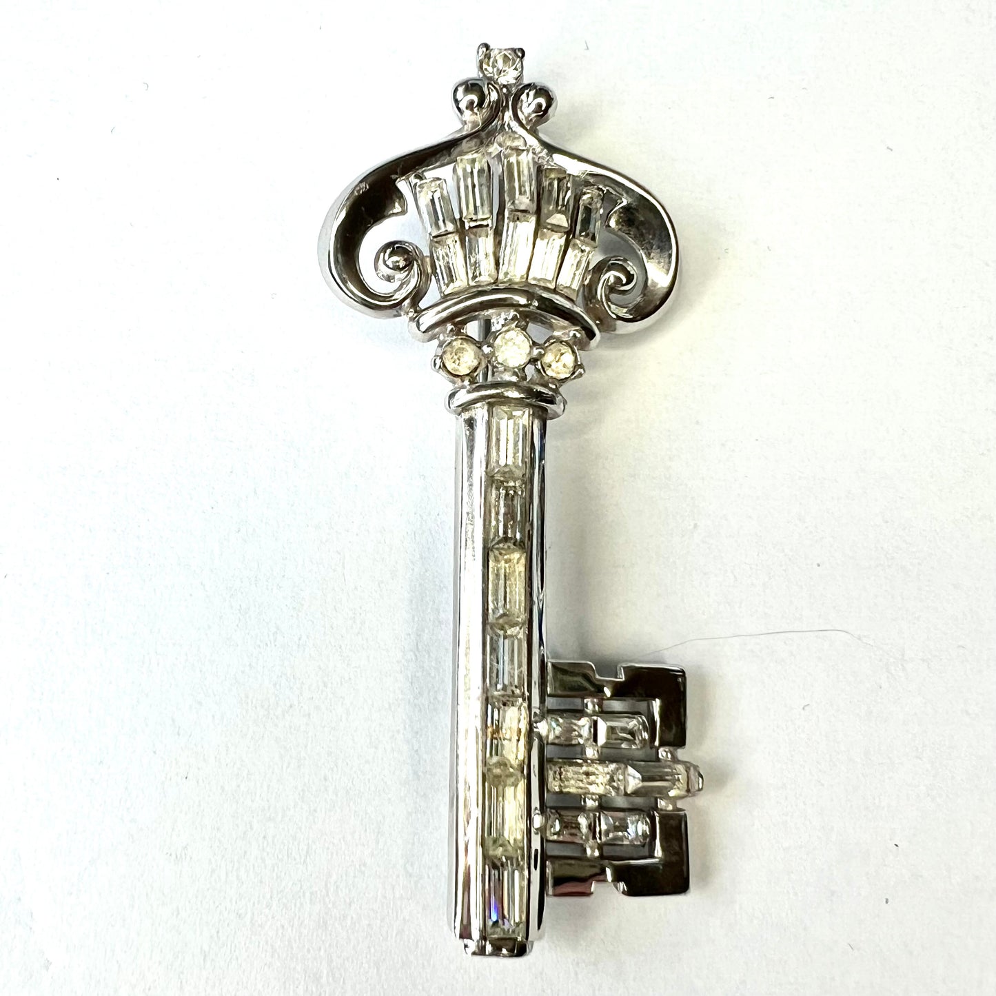 TRIFARI Rhodium Plated Sterling Silver Key Brooch with Rhinestones