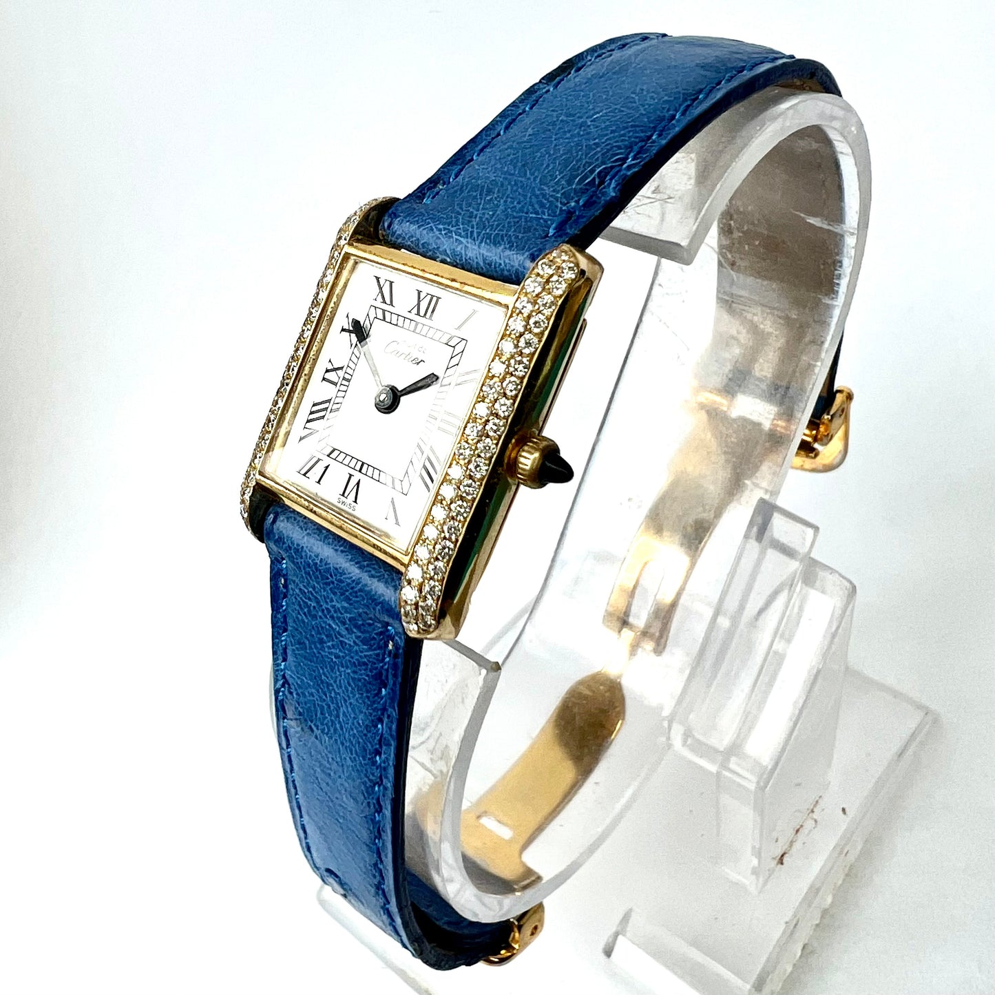 CARTIER TANK Hand Winding 21mm GP Silver 0.67TCW Diamond Watch