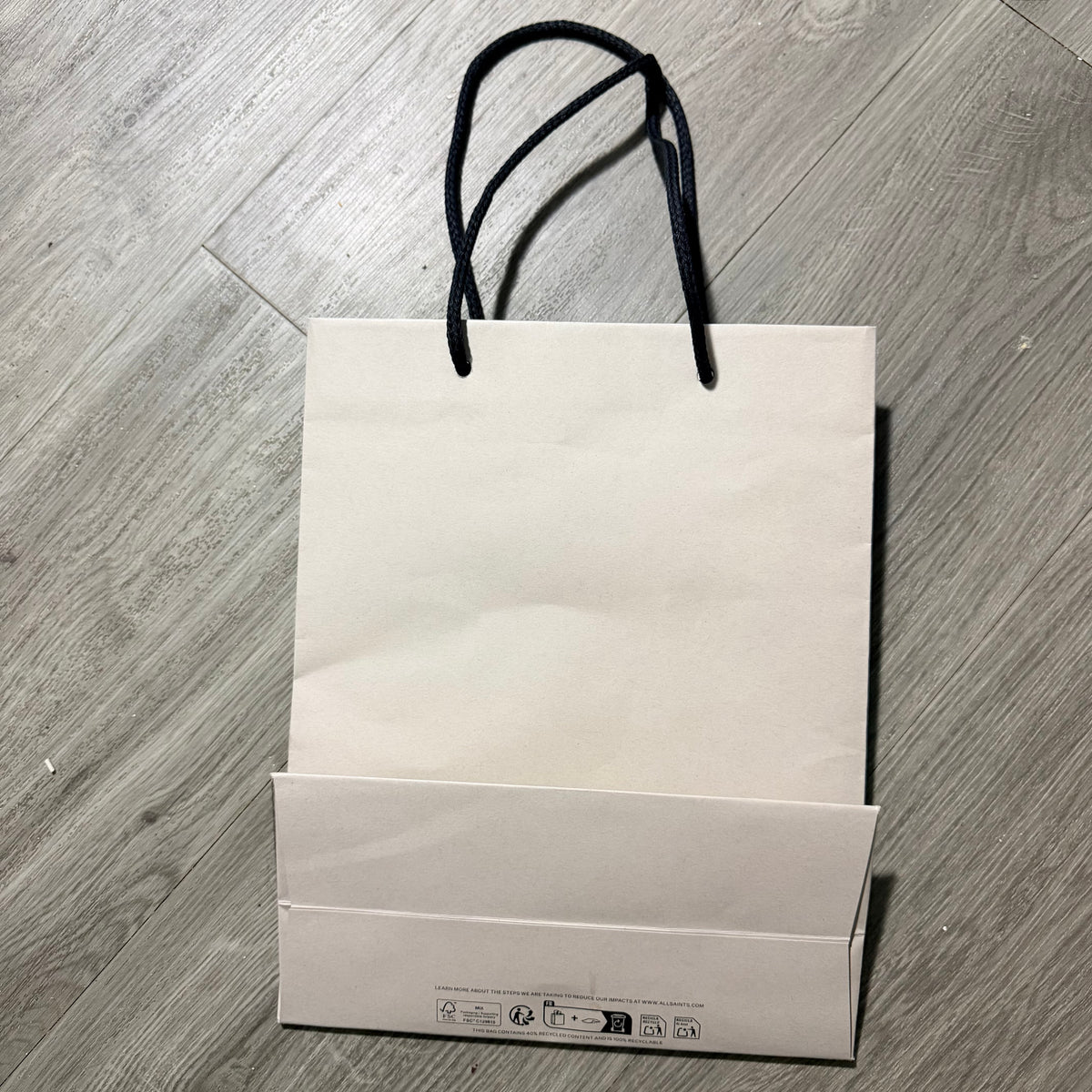 ALLSAINTS Light Beige Paper Shopping Gift Bag 11x9x4.25”