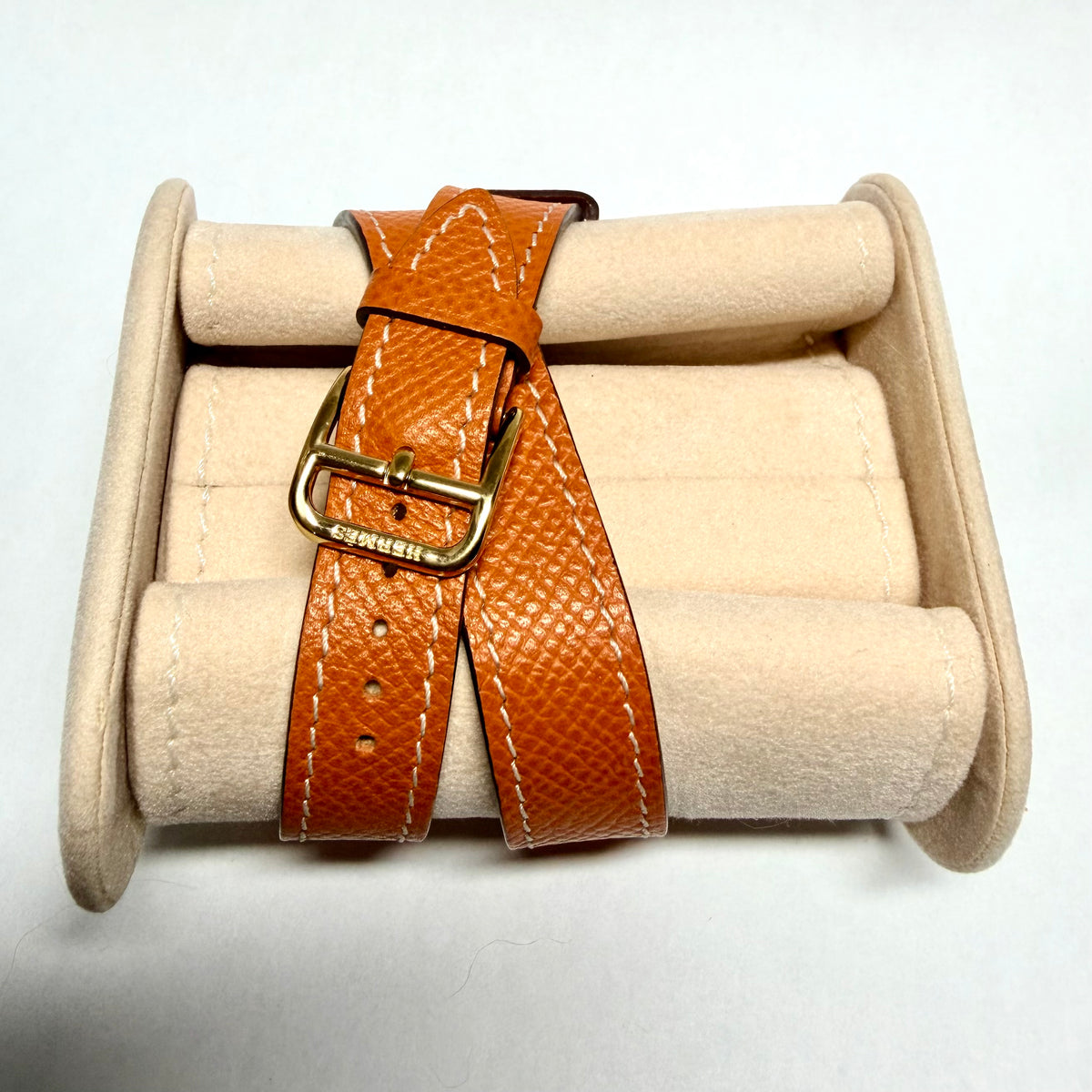 HERMES HEURE H 25mm Two Tone Watch Hermes Double Tour Orange Leather Band  Silver Dial