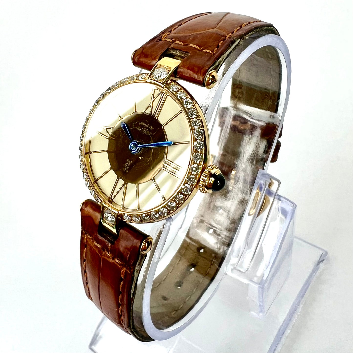 CARTIER VERMEIL 24mm Quartz GP Silver 0.68TCW Diamond Watch