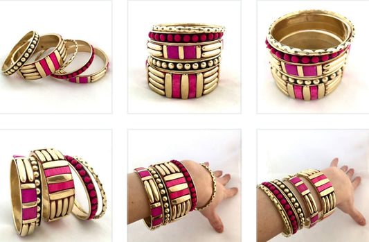 Gold Tone Pink Set of 5 Bracelets