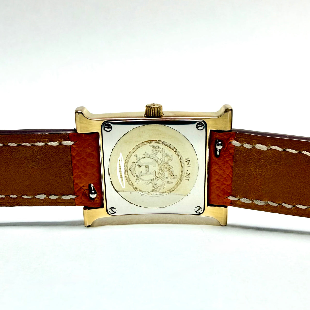 HERMES HEURE H 25mm Two Tone Watch Hermes Double Tour Orange Leather Band  Silver Dial