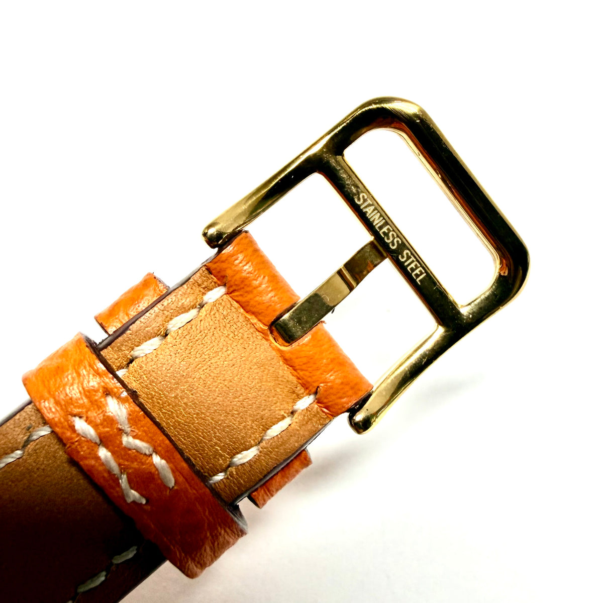 HERMES HEURE H 25mm Two Tone Watch Hermes Double Tour Orange Leather Band  Silver Dial