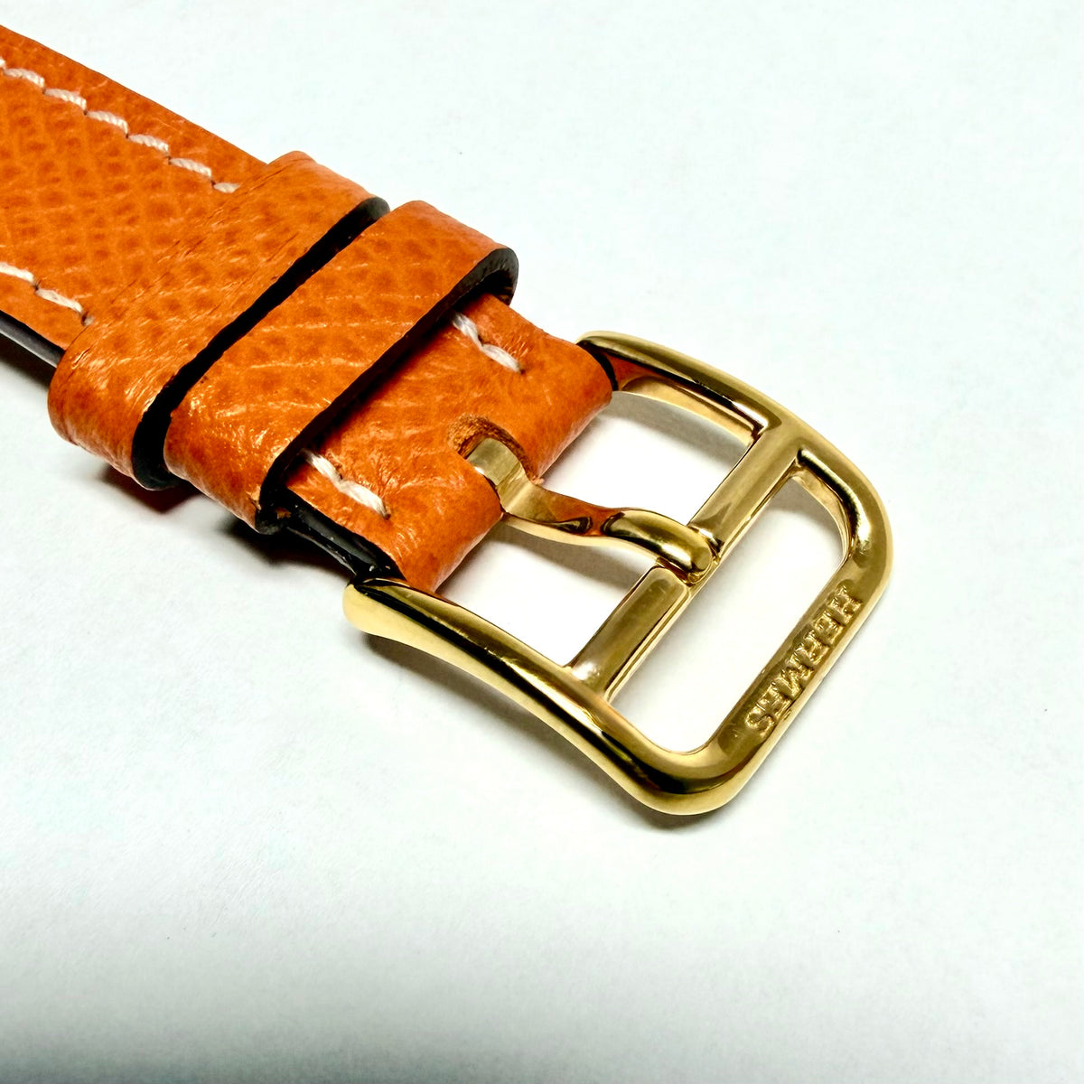 HERMES HEURE H 25mm Two Tone Watch Hermes Double Tour Orange Leather Band  Silver Dial