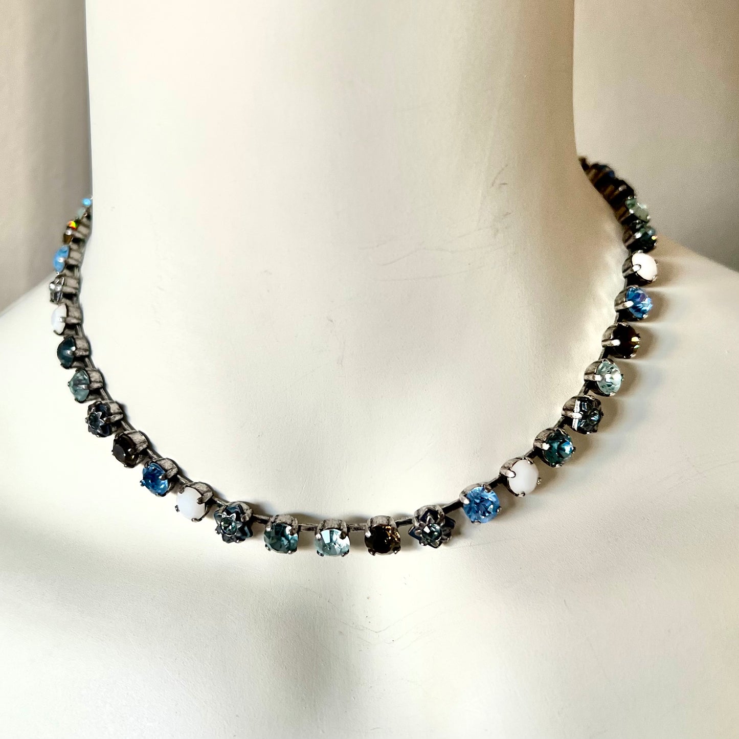 VOGLINE PARIS Silver Tone Multi Color Crystals Set of Necklace & Earrings