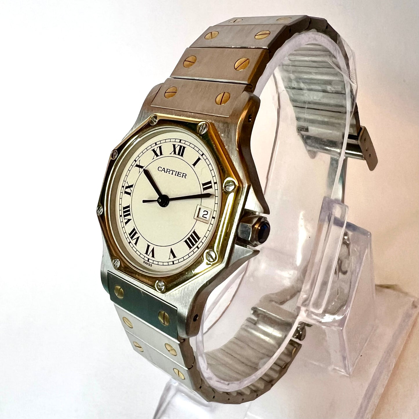 CARTIER SANTOS OCTAGON 31mm Quartz 2 Tone Watch 