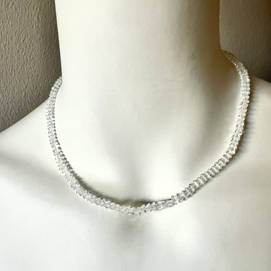 18K Yellow Gold Stamped Clear Crystal Necklace 33.5 inches long