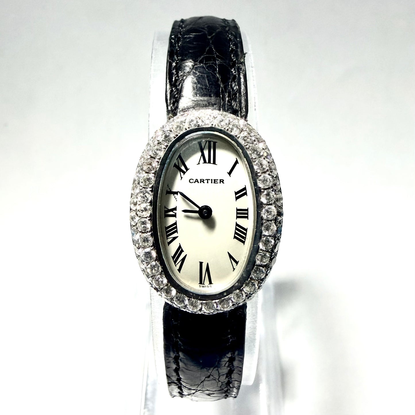 CARTIER BAIGNOIRE Mini Quartz 18K White Gold 1.27TCW Diamond Watch