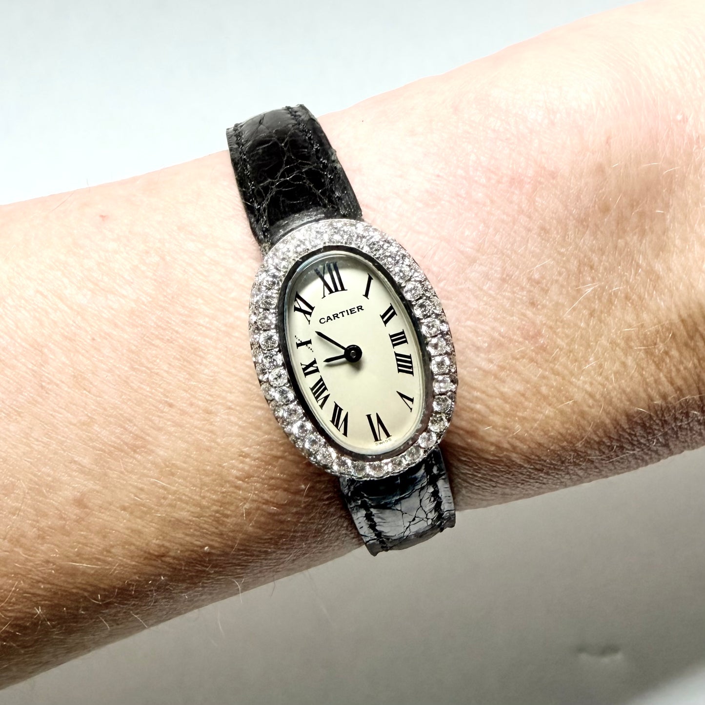 CARTIER BAIGNOIRE Mini Quartz 18K White Gold 1.27TCW Diamond Watch