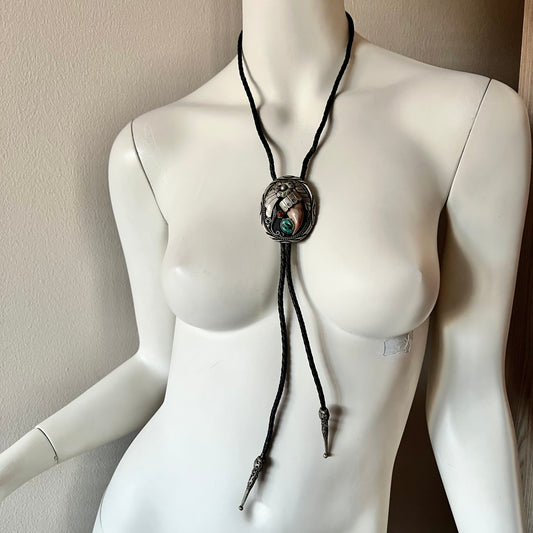 Silver Tone Bolo Genuine Bear Claw Turquoise Coral tie necklace