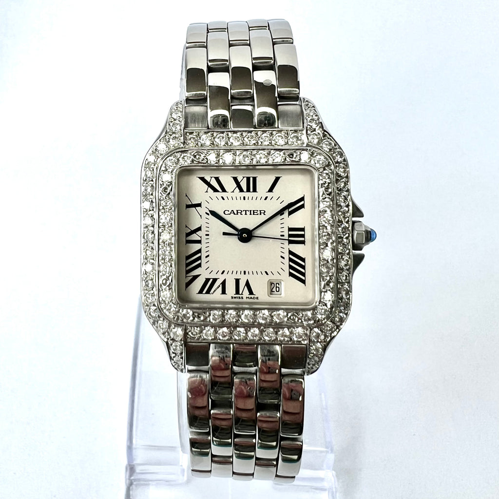 CARTIER PANTHERE Quartz 27mm Steel 1.25TCW Diamond Watch NEW Model