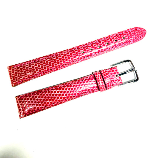 14/12mm Genuine Lizard Dark Pink Leather Lizard Strap Band w/ Silver Tone Buckle Handmade in France