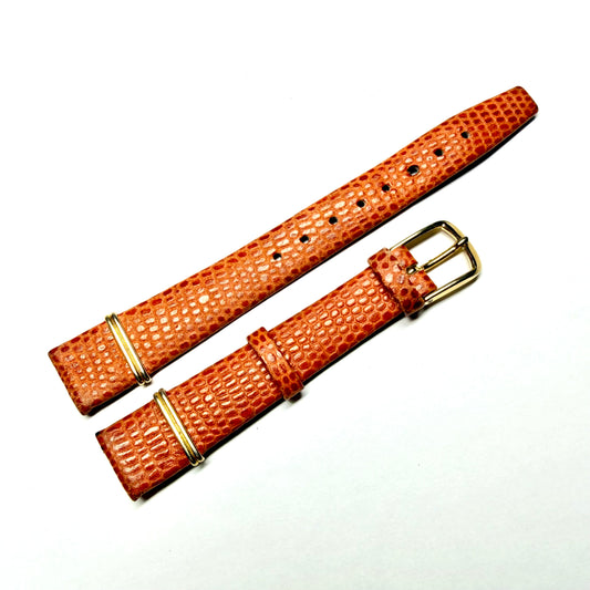 FOSSIL 13/10mm Salmon Color Genuine Leather Lizard Strap Band with Gold Tone Buckle