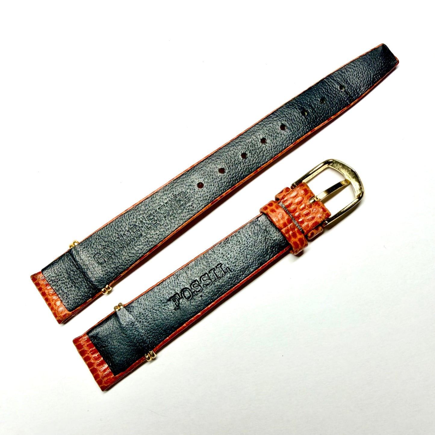 FOSSIL 13/10mm Salmon Color Genuine Leather Lizard Strap Band with Gold Tone Buckle