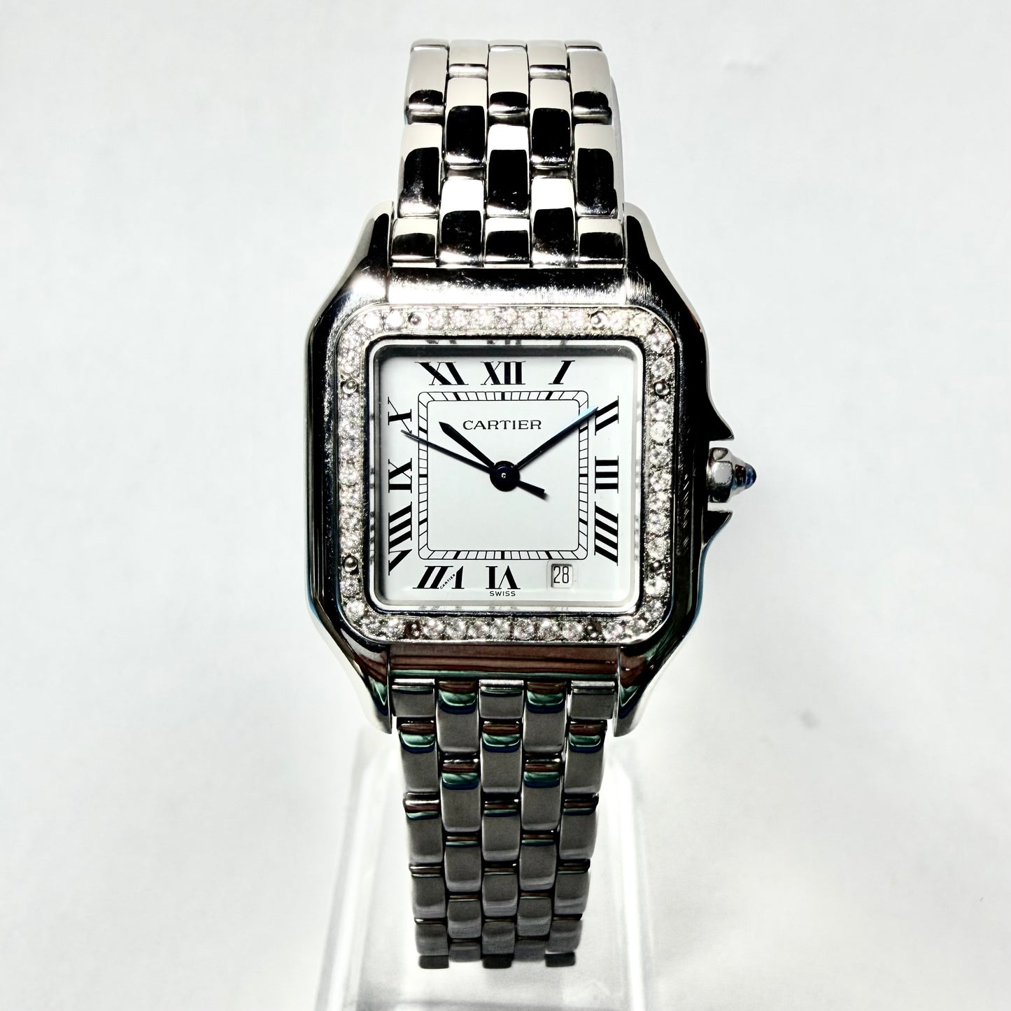 CARTIER PANTHERE Quartz 27mm Steel 0.48TCW Diamond Watch NEW Model White Dial
