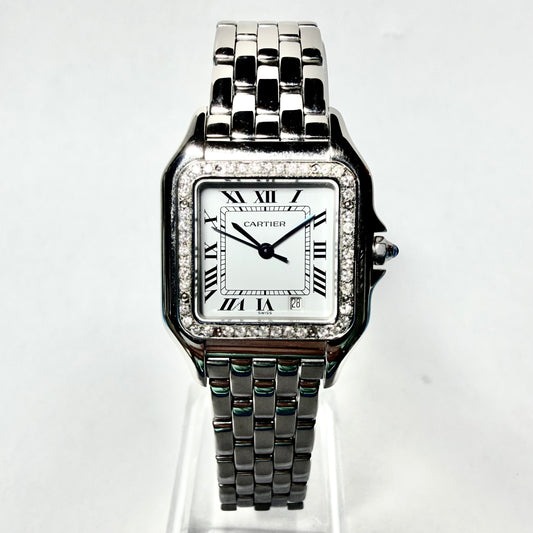 CARTIER PANTHERE Quartz 27mm Steel 0.48TCW Diamond Watch NEW Model White Dial