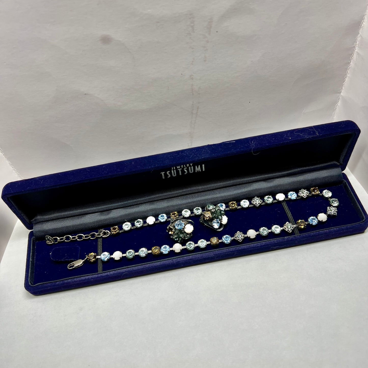 VOGLINE PARIS Silver Tone Multi Color Crystals Set of Necklace & Earrings