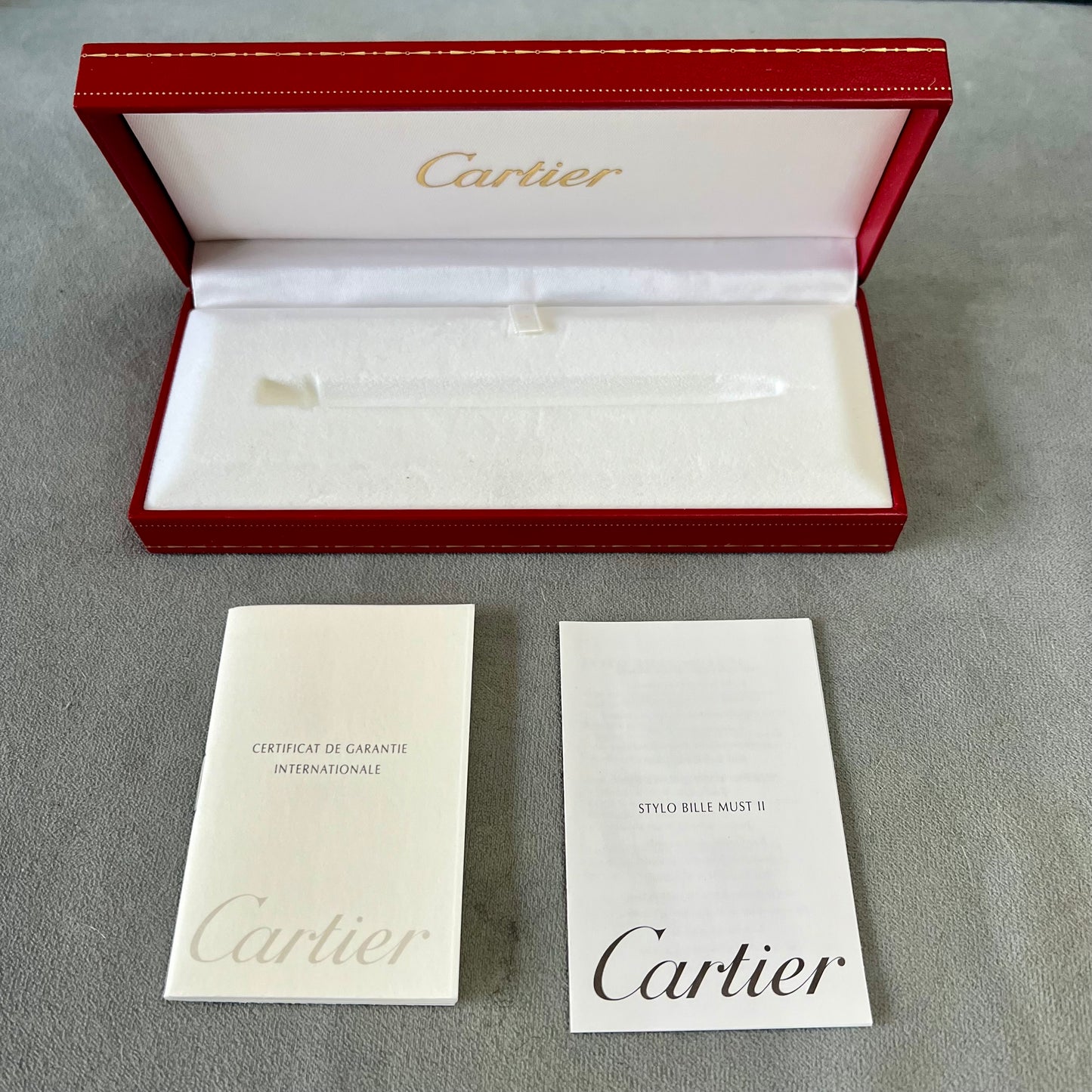 CARTIER STYLO BILLE MUST II Pen Box 7x2.90x1.25 inches + Empty Certificate + Booklet