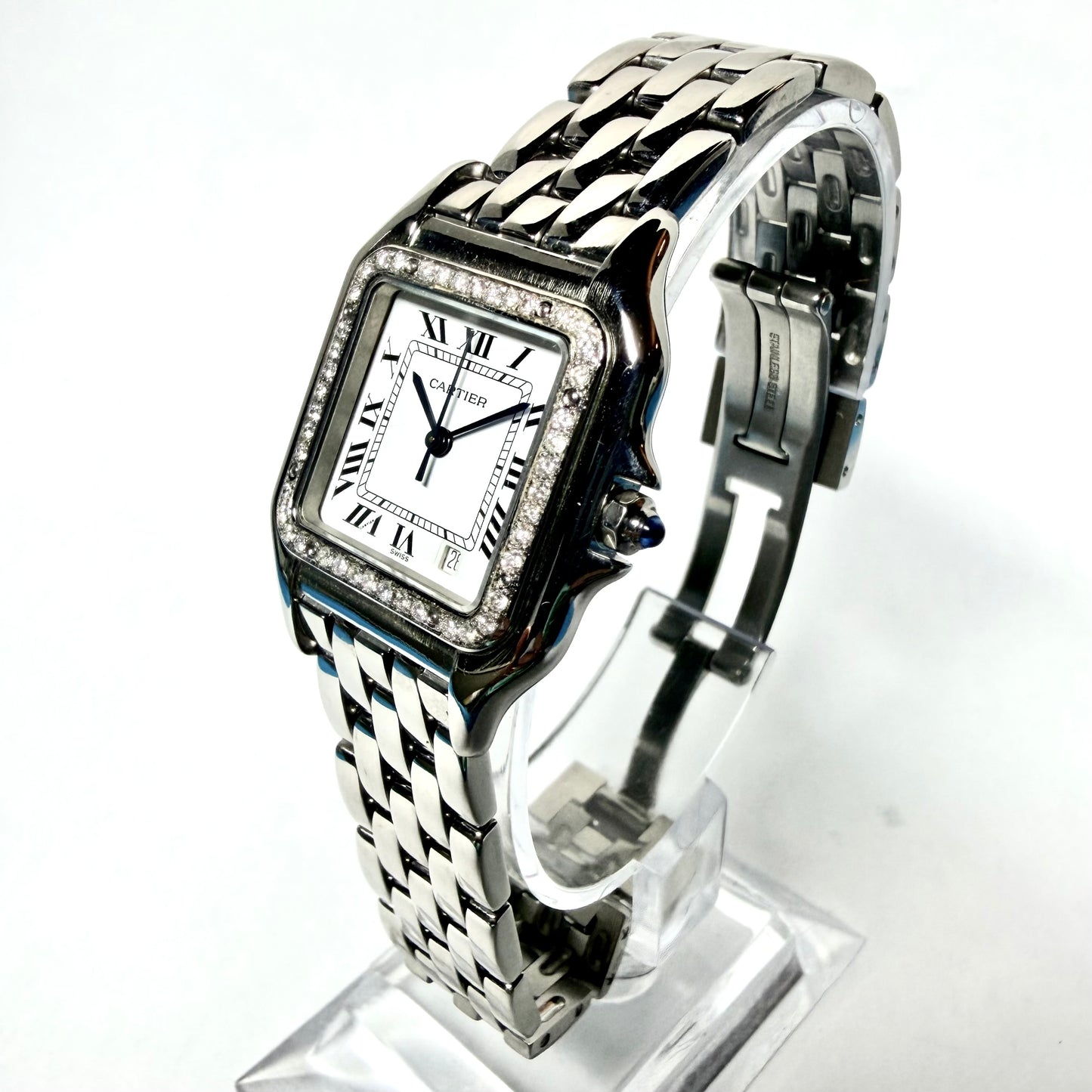 CARTIER PANTHERE Quartz 27mm Steel 0.48TCW Diamond Watch NEW Model White Dial