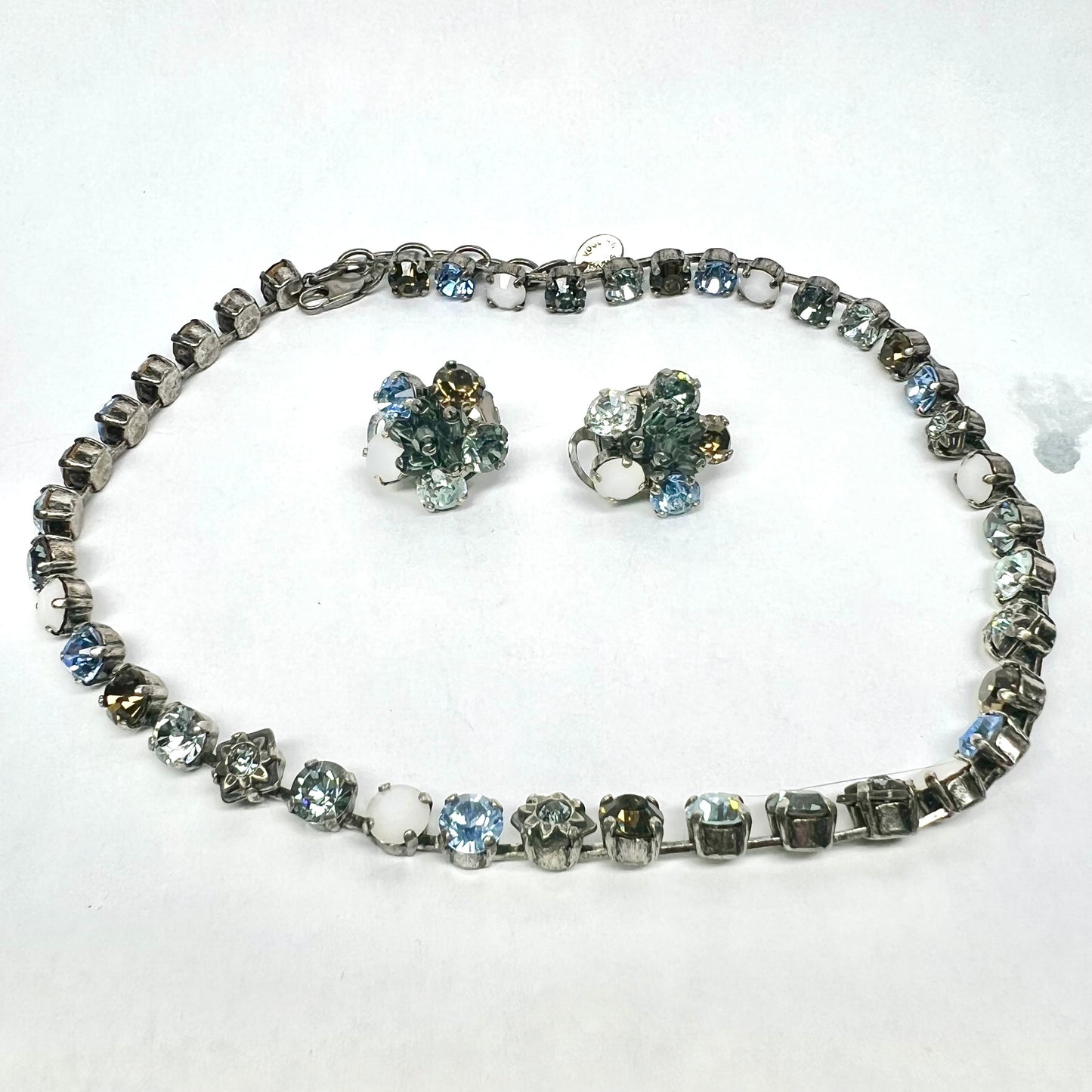 VOGLINE PARIS Silver Tone Multi Color Crystals Set of Necklace & Earrings