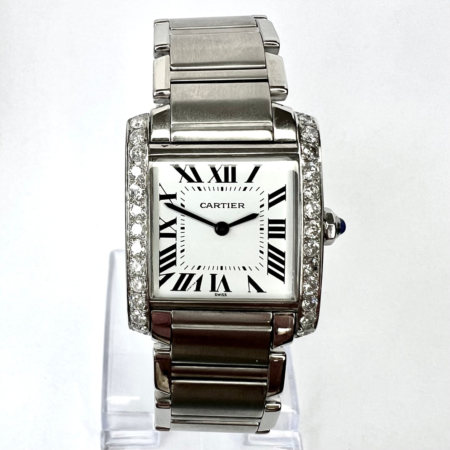 CARTIER TANK FRANCAISE Quartz 25mm Steel 1.10TCW DIAMOND Watch