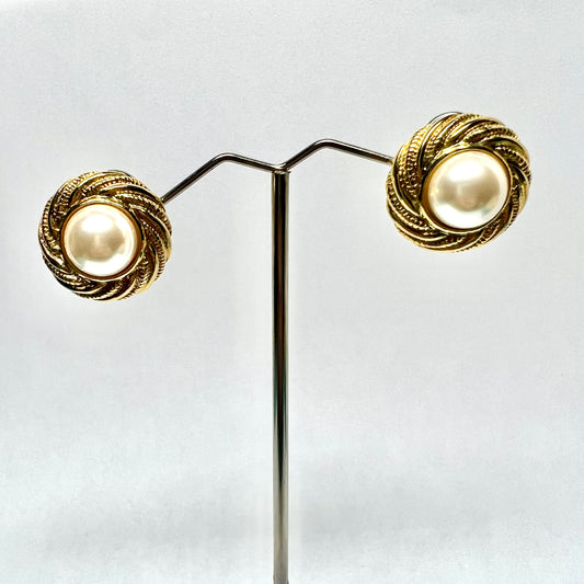 AVON Gold Tone Pearl Twist Earrings