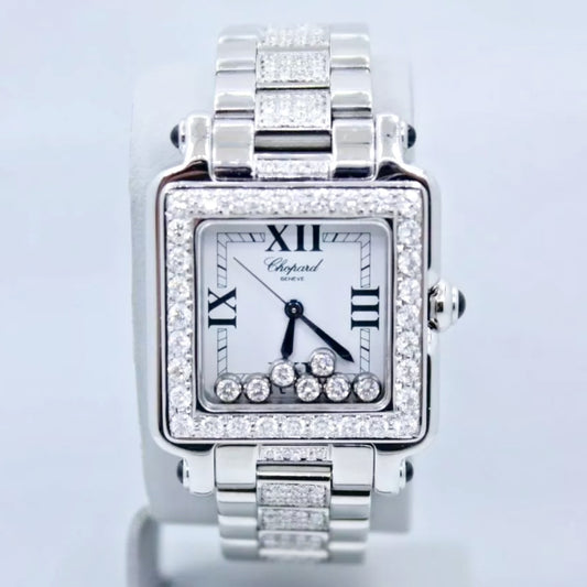CHOPARD HAPPY SPORT Quartz 27mm Steel 7 Floating ~4TCW DIAMOND Watch White Dial