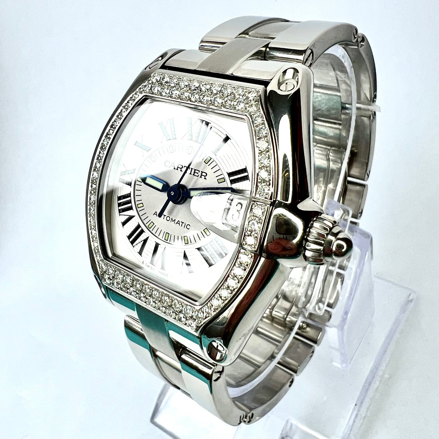 CARTIER ROADSTER 2510 Automatic 38mm Steel 1.18TCW Diamond Watch