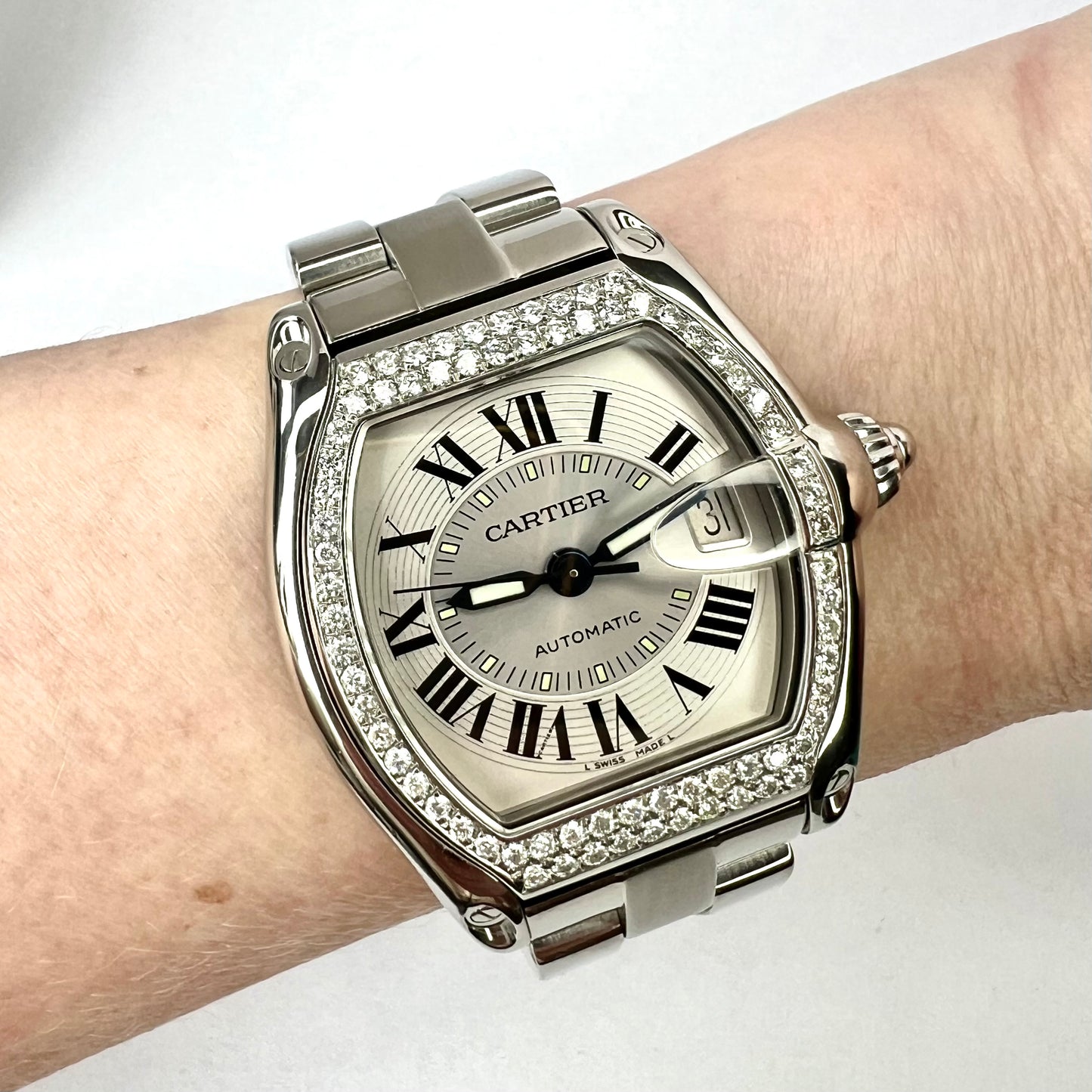 CARTIER ROADSTER 2510 Automatic 38mm Steel 1.18TCW Diamond Watch