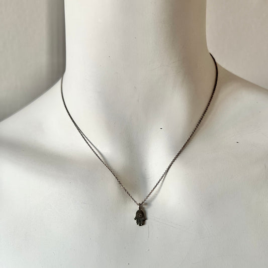 925 Sterling Silver Stamped Hamsa Pendant Necklace