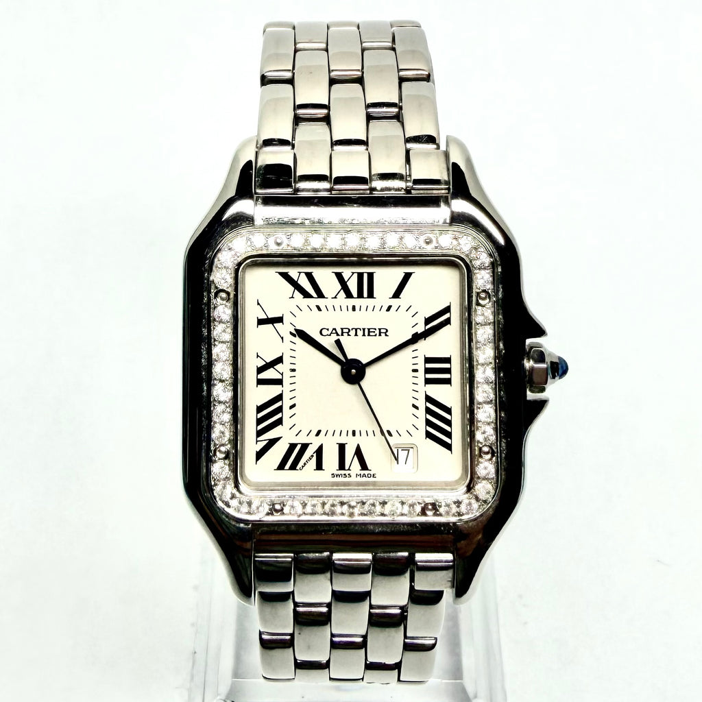 CARTIER PANTHERE Quartz 27mm Steel 0.48TCW Diamond Watch Cream