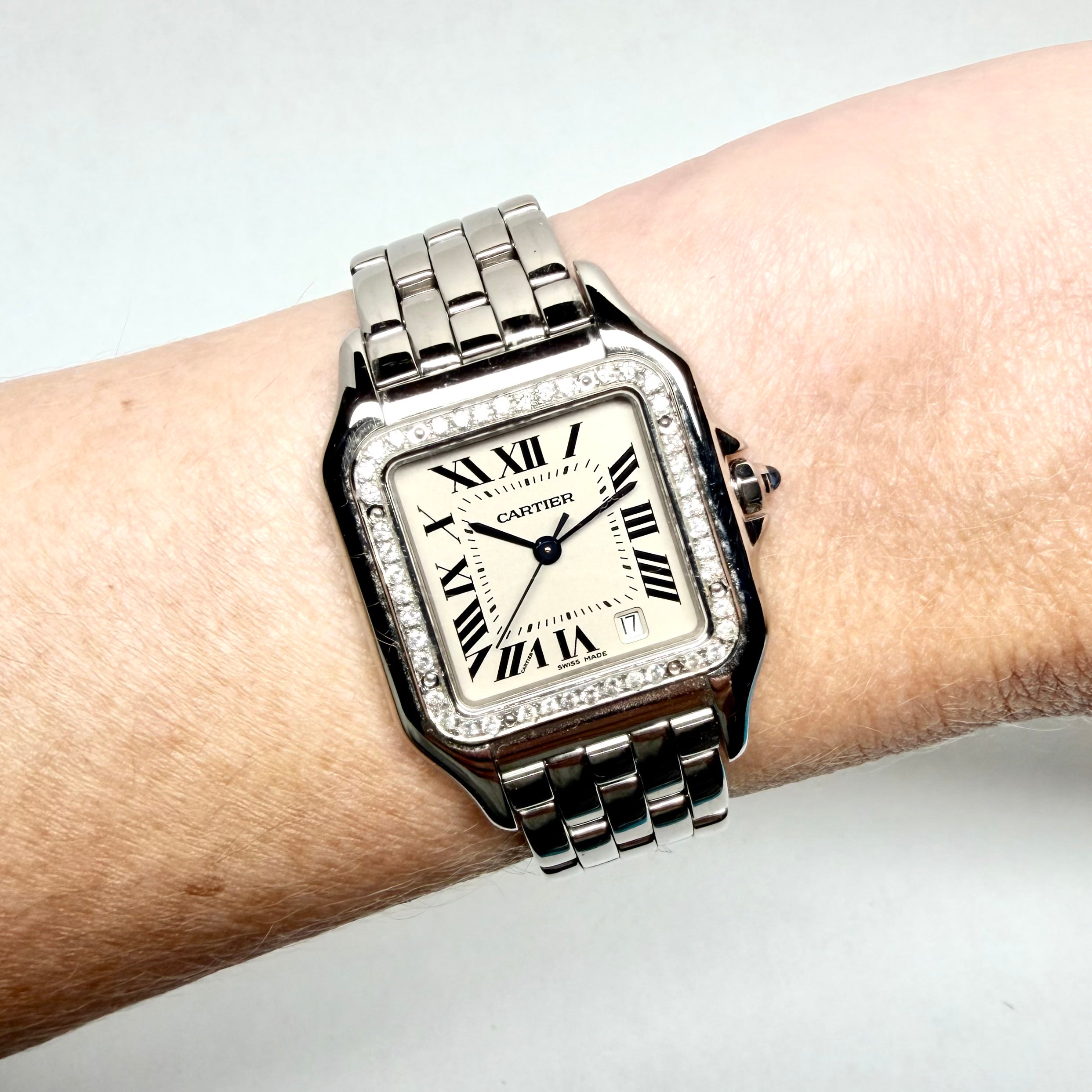 CARTIER PANTHERE Quartz 27mm Steel 0.48TCW Diamond Watch Cream