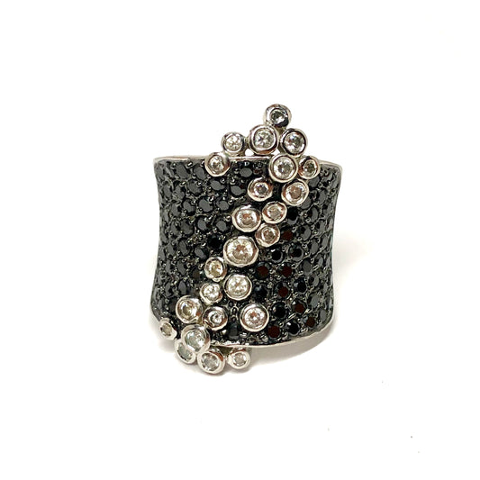 Steel Ring with Black & White Crystals Size 6.75