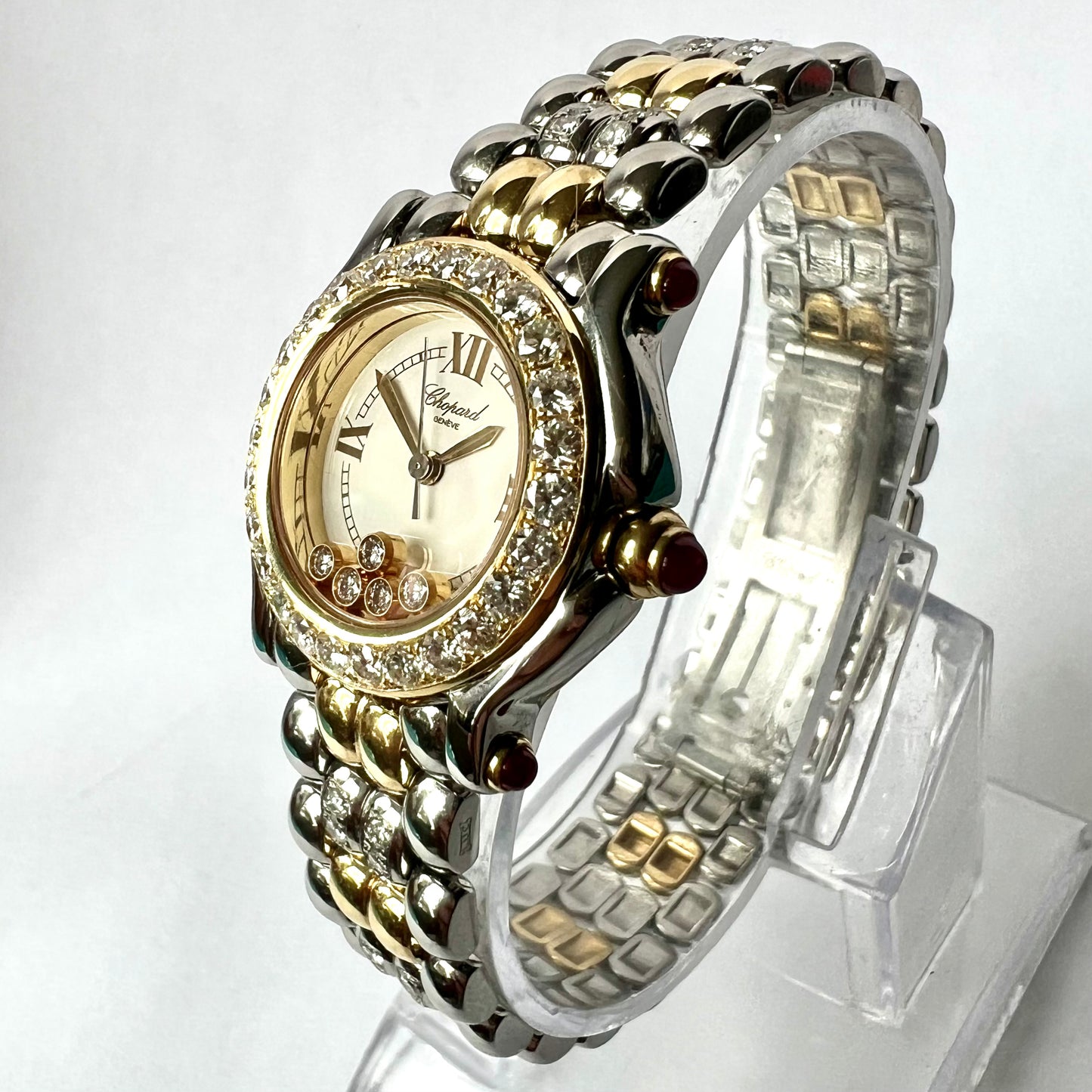 CHOPARD HAPPY SPORT Quartz 26mm 2 Tone 5 Floating Diamonds ~3.25TCW DIAMOND Watch