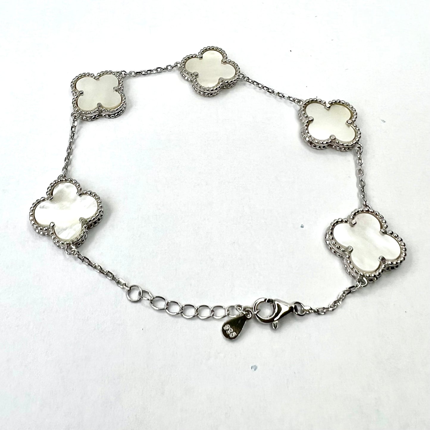 NEW 925 Sterling Silver Bracelet Natural Mother of Pearl Size 8 inches adjustable