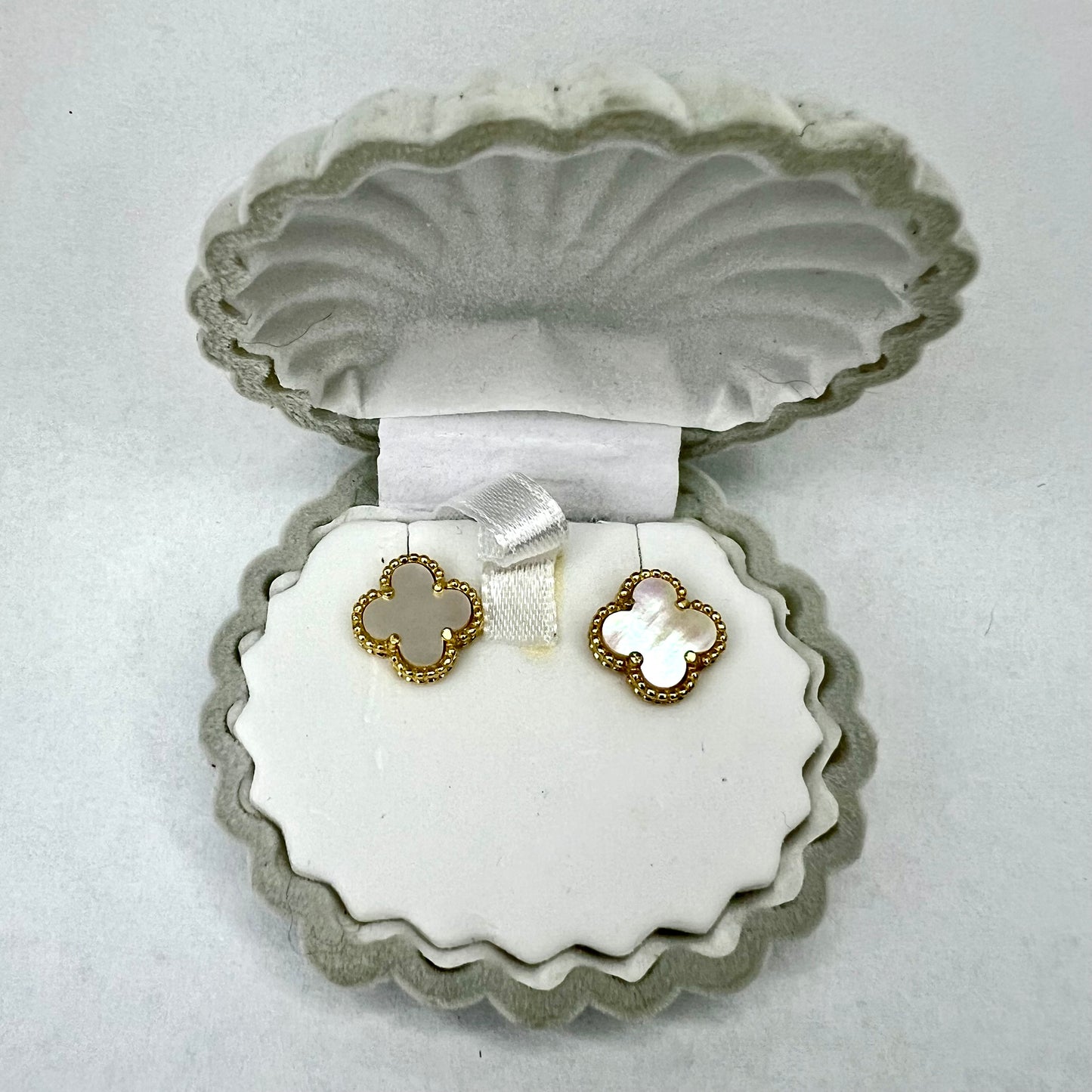 NEW Gold Tone 925 Sterling Silver Earrings Natural White Mother of Pearl