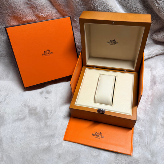 HERMES Wooden Brown Box + Outer Box 5.30x5.20x3.25 inches